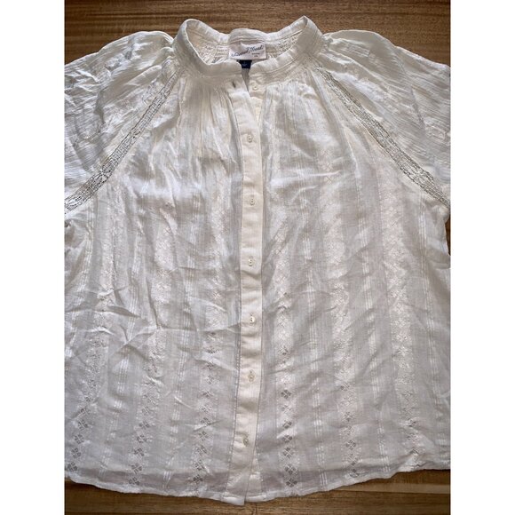 Universal Thread Womens Off-White Long Sleeve Button-Up Blouse w/ Lace Inserts - Picture 13 of 15